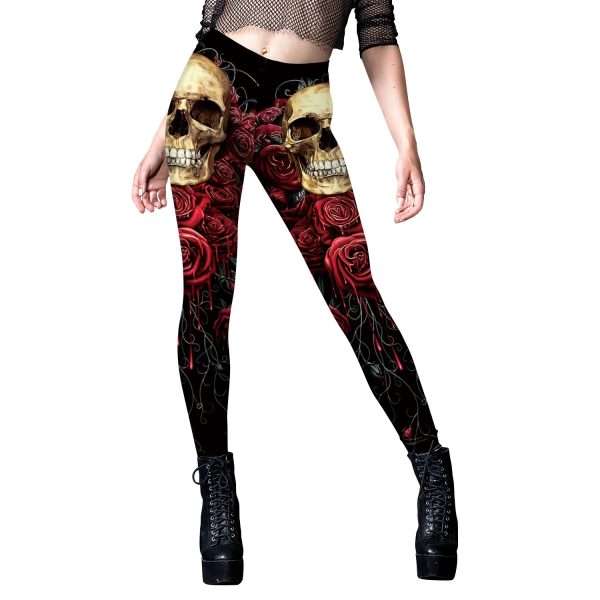 Skull Spider Web Printed Tight Leggings - Image 5