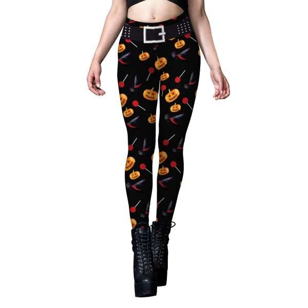 Skull Spider Web Printed Tight Leggings - Image 2